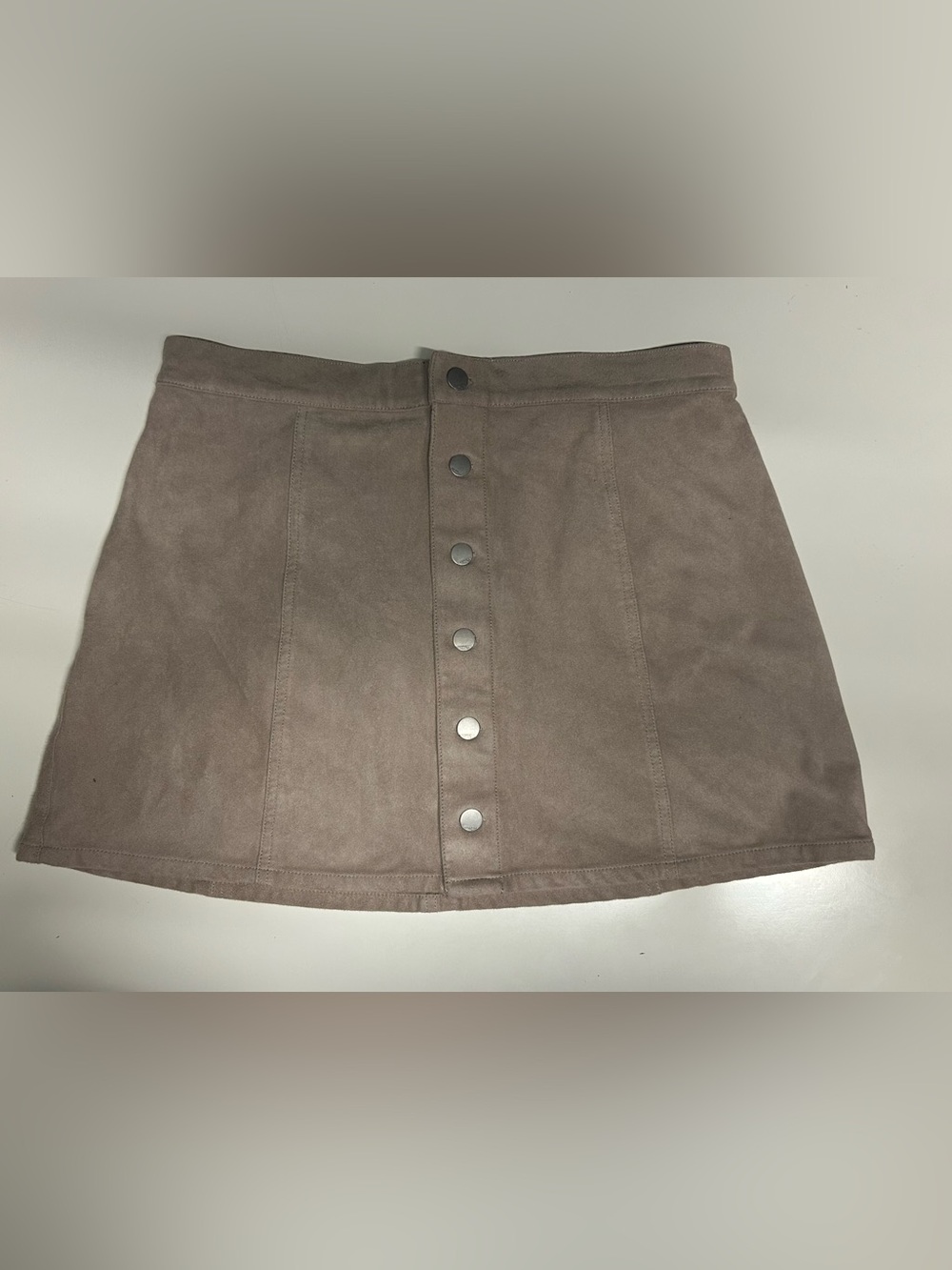 Express Faux Suede Mini Skirt Size 12 NWT Button Down Front A-Line Beige Taupe